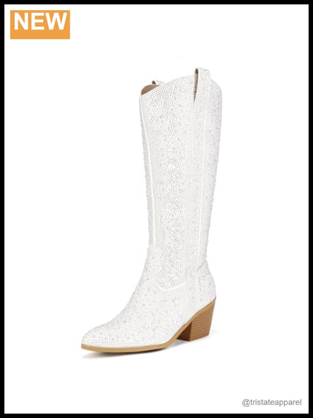 Women's Cowboy Knee High Boots Rhinestone Chunky Heel